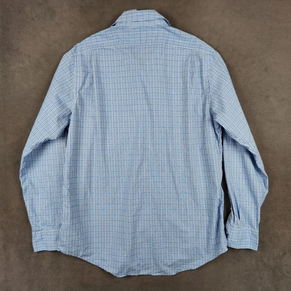 Polo Ralph Lauren Shirt Mens Large Blue Plaid Classic Fit Cotton Stretch Button